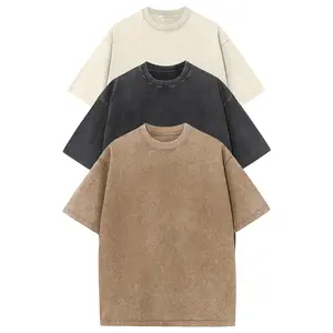 Holafish Acid Wash Cotton T-Shirts,Unisex Loose-Fit Short Sleeve Basic Mineral Wash Oversized Streetwear Baggy Menswear Crewneck Casual Plain