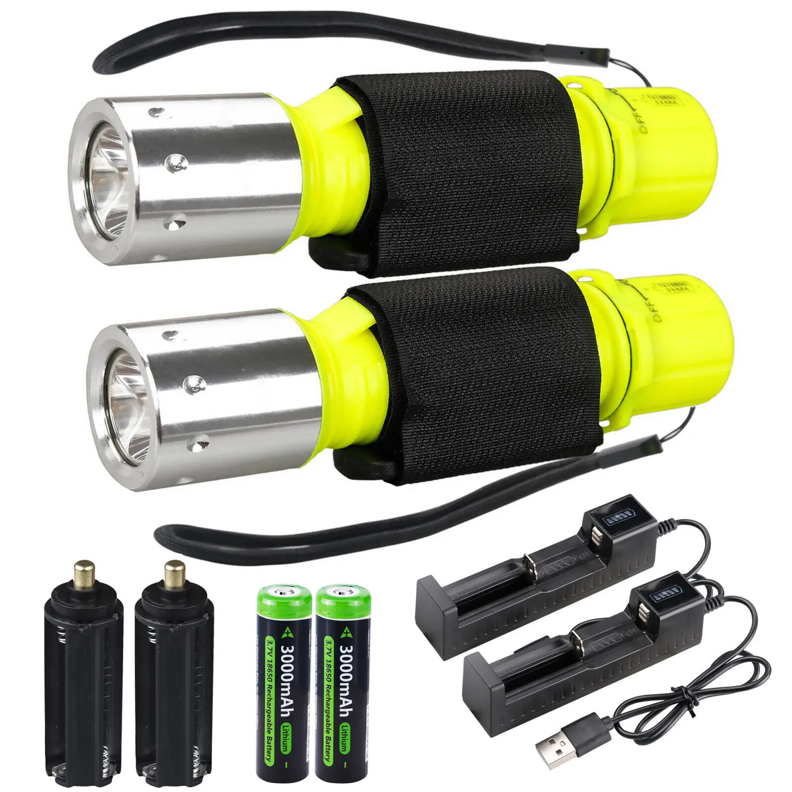 2-Pack Portable Aluminum Diving Lights - Rechargeable Scuba Flashlights with 3 Brightness Modes, IPX8 Waterproof, Super Bright Caving Light for Adult Snorkeling