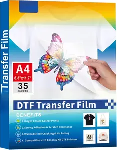 A4 DTF Transfer Film, Double Sided DTF Film 8.3"x11.7" Matte DTF Paper for White and Dark Fabric T Shirts, DTF Transfer Paper Compatible with Eps DTF Inkjet Printers - 35 Sheets