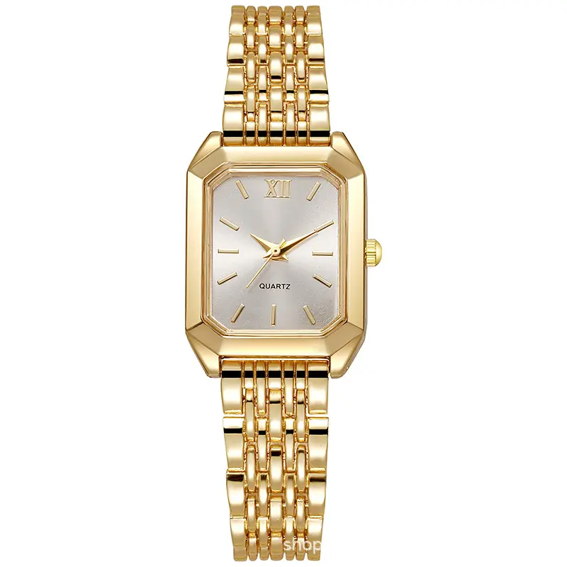Luxury Ladies Fashion Quartz Watch Simple Scale Square Quality Gold Plated Women Watches Business, Gift Box & Adjuster & Gift for Her | Women's Lightweight Square Quartz Watch - Gold Analog, Elegant Vintage, Small Stainless Steel Bracelet Wristwatch, Girl