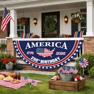 USA 250th Anniversary Bunting Flag 1776-2026, Double-Sided Patriotic Fan Banner for 4th of July Memorial Day, Outdoor Decorations with Brass Grommets 2 Pack