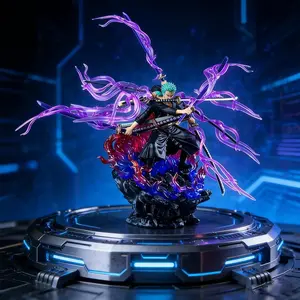 One Piece Roronoa Zoro Asura Form Figure, 9 Swords Ghost Aura Effect，Zoro Kiki Kyutoryu Statue, Asura Battle Form with Purple Flame Effects，Ghost Aura Effect Anime Collectible