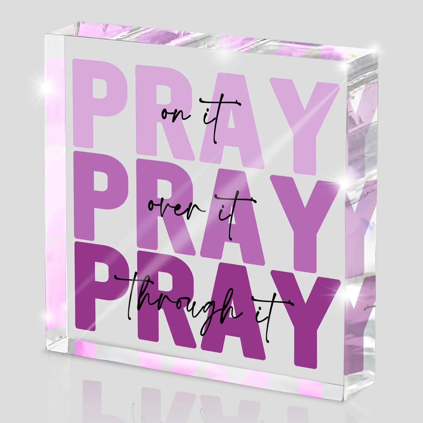 Purple Christian Gifts for Women, Religious Plaques, Decorative Plaque, Christian Woman Decor Gift, Home Decor, Home Office Bathroom Acrylic Desktop Decoration Valentines Day Decor, Pray on it Pray through it, Acrylic Plaque Sign