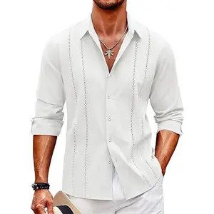 Men's Cuban Guayabera Shirt Short Sleeve Button Down Shirts Casual Summer Beach Linen ShirtsMenswear Soft