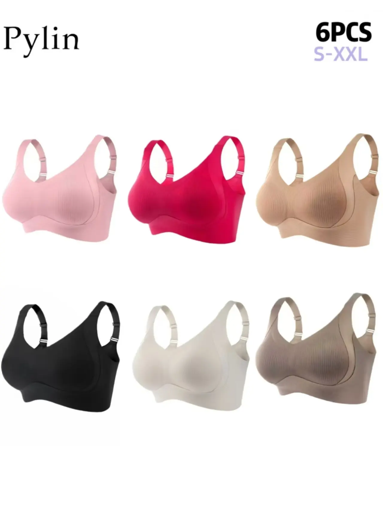 3/4/5/6 A women's solid color wireless bras, elegant and cohesive backless underwear, comfortable bra without steel rims, women's underwear, all season soft underwear, women's bra
