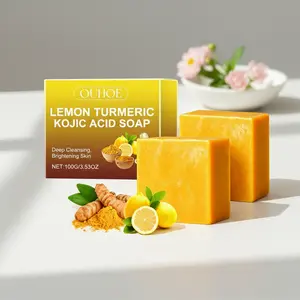 100g Lemon Turmeric Kojic Acid Cleansing Bar (Facial Wash & Bath Soap) with Shea Butter & Foam, Deep Pore Clean, Gentle Exfoliation, Brightening, Glow-Boosting, Hydrating, Skin Repair, Smooth Texture, Ideal Daily Use for All Skin Types, Cleanser, Facial C