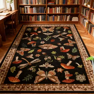 1 pcs. Living room rug, carpet，bohemian style rug, Boho Floral Rug, Decorative Rug, floral and insect pattern, hand washable only, soft and comfortable plush mat. Suitable for living room, bedroom, dressing room, vanity, and leisure area.