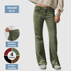 Flamingals Corduroy Mid Waist Flare Leg Pants Womenswear Stylish