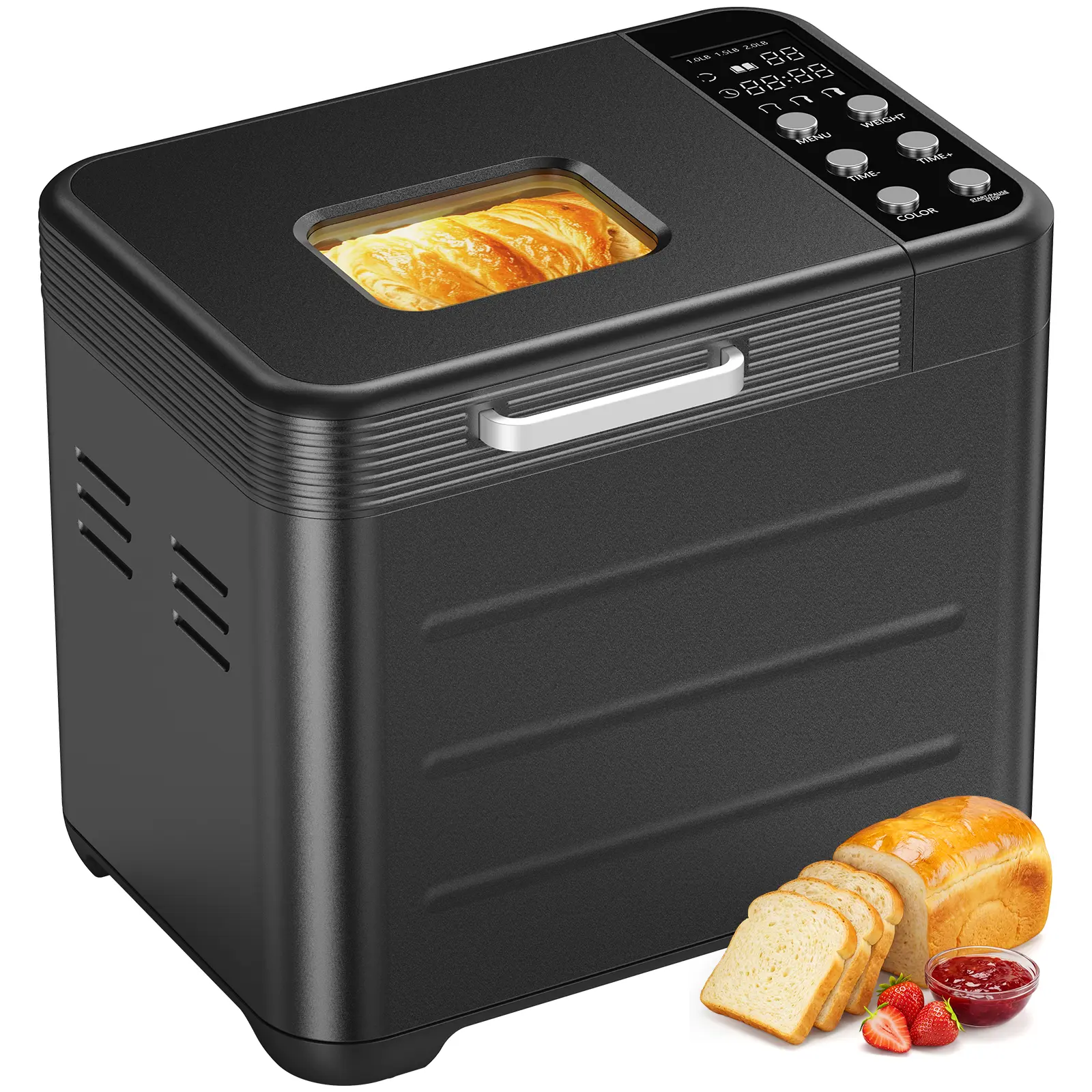 DUMOS Bread Maker, 21-IN-1 Bread Machine, 2LB Automatic Stainless Steel Non-stick, 360° Powerful Circulation Baking, Smart Touch Panel, 3 Loaf Sizes & 3 Crust Colors, 650W, Easy Clean