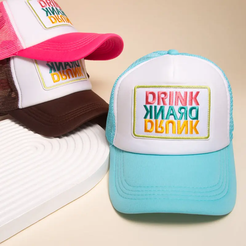 SP Sophia Collection Trendy Trucker Hat - Marly Drink Drank Drunk Design, Mesh Backing, Adjustable, Breathable Baseball Cap Fashionable Hats Casual Outfits Cap