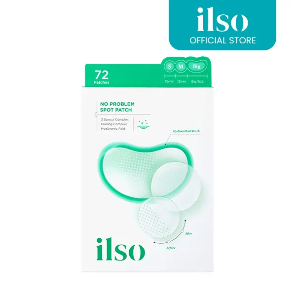 [ilso] No Problem Spot Patch - Hydrocolloid Acne Pimple Patches with Hyaluronic Acid & Niacinamide, 72 Patches in 3 Sizes | Overnight Zit Patches for Breakouts | Korean Skincare