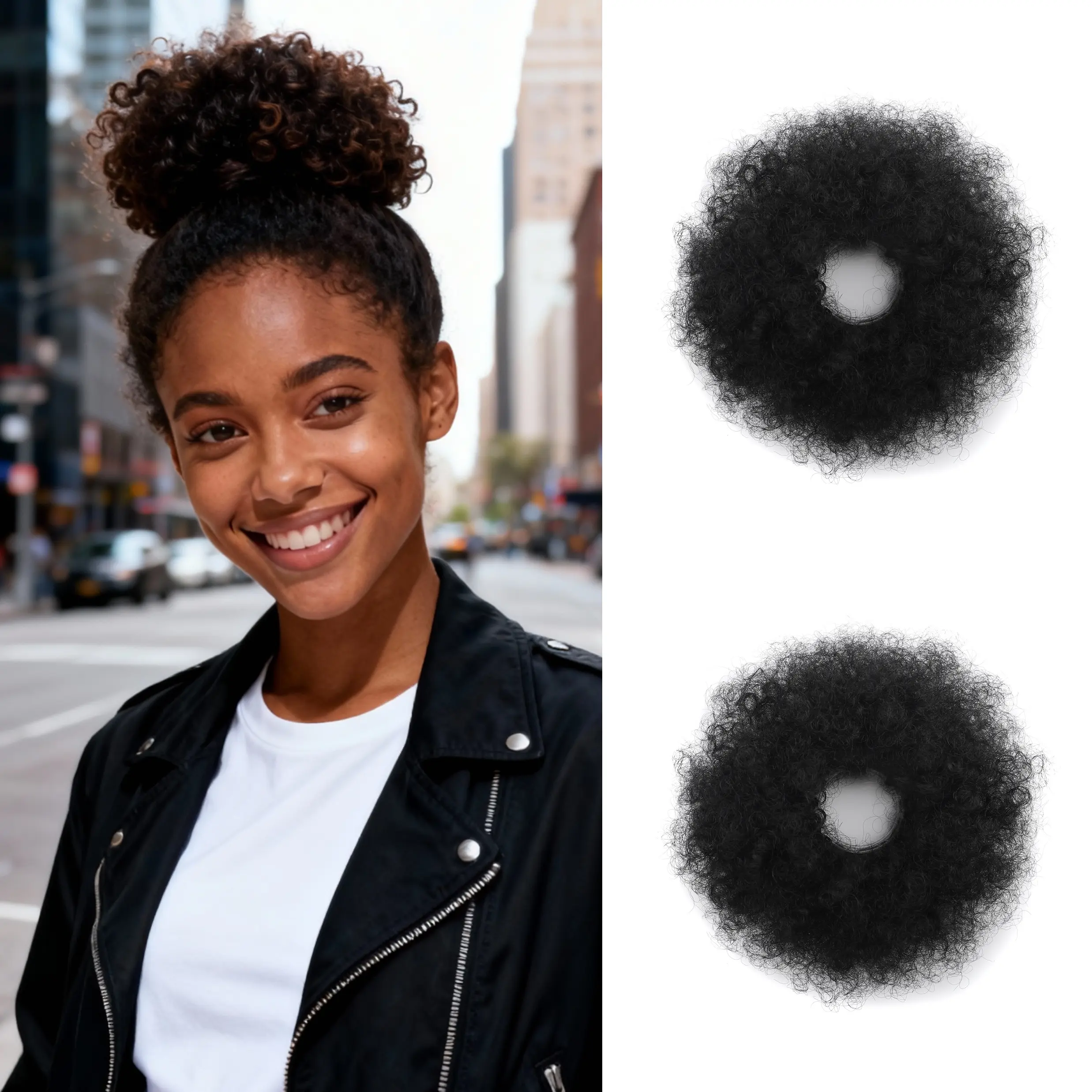 Voluminous Curly Kinky Hair Bun for Bold Natural-Looking Updo - Lightweight & Comfortable for All-Day Wear - Versatile Styling for Casual Formal or Festive Occasions