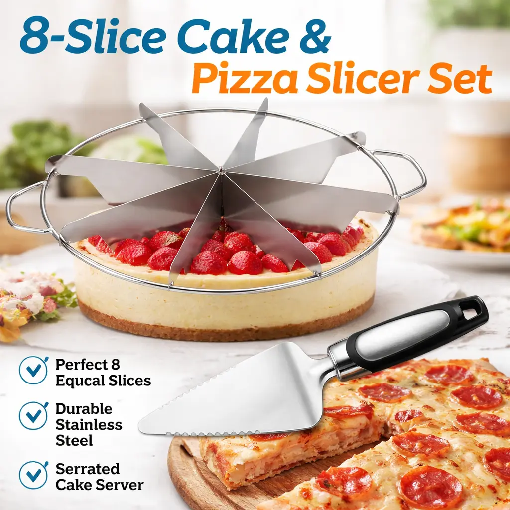 2-Piece Stainless Steel Cake Slicer and Cutter Set – Serrated Cake Knife & Pie Server Set for Home Baking, Parties, Weddings, and Dessert Serving – Durable Rust-Resistant Baking Tools for Precise Cutting