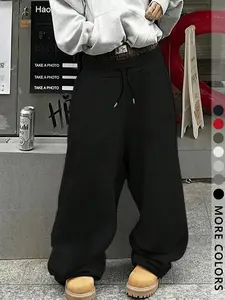 Unisex Street Style Woven Jogger Pants Print, Loose Fit Fall & Winter Casual Wear, Trendy for Men, Perfect Gift Idea