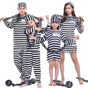 Halloween cosplay masquerade costume for adults and children, parent-child black and white striped prisoner costume, prison uniform