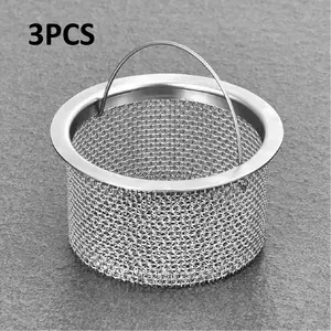 3PCS Stainless Steel Basket-Shape Drain Strainer with Recessed Handle - Ultra-Fine Anti-Clog Mesh, Compatible with Kitchen Sinks, Bathroom Drains, Sewer Pipes