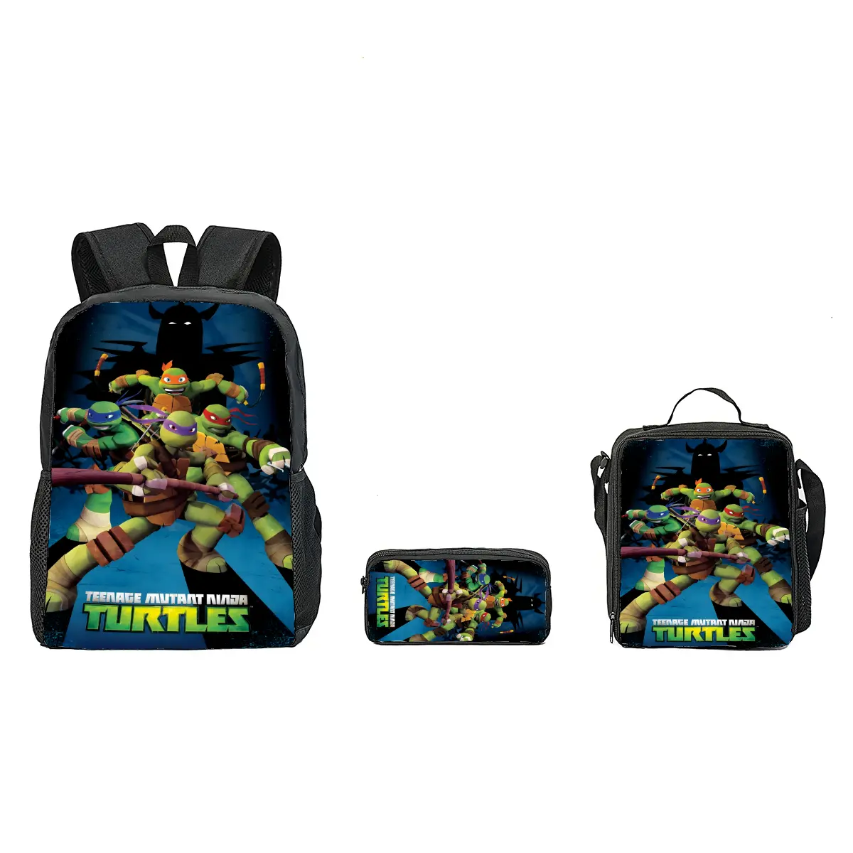 TMNT Cartoon Anime 3-Piece Kids' Backpack Set - Lunch Box, Pencil Case, Laptop Compartment, Padded Strap, Trendy Design, Durable Fabric, Lightweight for School/Travel, Perfect Gift for TMNT Lovers