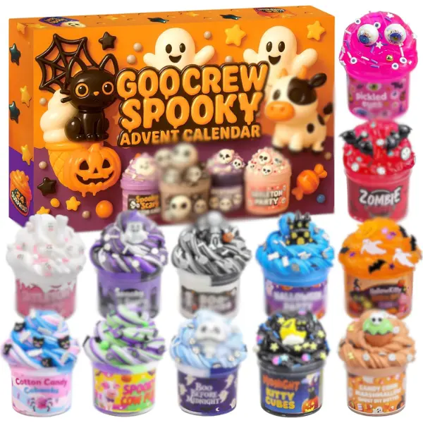 Halloween Slime Advent Calendar 2026 Christmass Countdown Kids Teens | 24 Days DIY Slime Kit,Clear Butter Cloud Slime with Resin Mini Figurines,Putty Toys,Sensory Gift Set