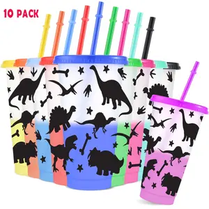 10pcs/24oz/710ml/Dinosaur Plastic Tumblers,Color Changing Cups With Lids And Straws, Drinkware, Bottles, Iced Coffee Cups,Gifts For Animal Lovers,Jurassic Dino World Park Dinosaur Birthday Decorations Party Supplies,Holiday Gifts