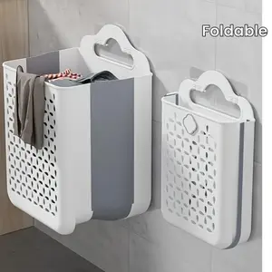 Contemporary Wall-Mounted Laundry Basket Made of Plastic, Featuring a Foldable Design And Cut-Out for Easy Storage of Clothes, Toys, Snacks, Fruits, And More, Without The Need for Drilling, Laundry Baskets