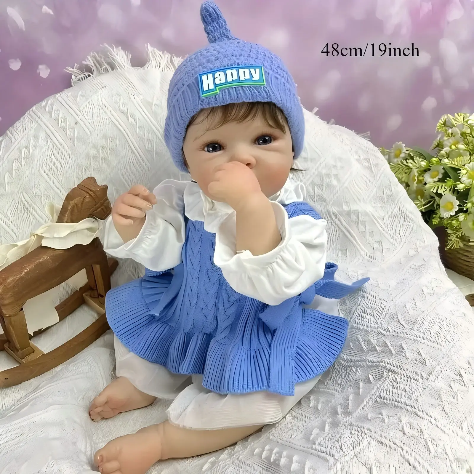 20 inch 50 centimeter realistic newborn baby girl soft and cute vinyl baby doll toy with plush pink giraffe, suitable for children's Christmas/birthday gifts