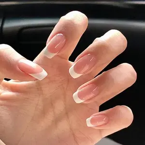 French Style Square Fake Nail, 24pcs/set Colorblock Square Press on Nails, Reusable Nail Art Kit for Women & Girls
