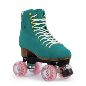 BTFL Classic Artistic Roller Skates Liam Pro - Petrol Green Soft Genuine Leather, 80A Wheels, ABEC-7 Bearings, Adjustable Toe Stop