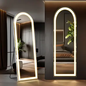 Luxury Mirror Full Length Standing Mirror with LED Lights,Dimming & 3 Color Lighting, Wall Full Length Aluminum Alloy Room Decor