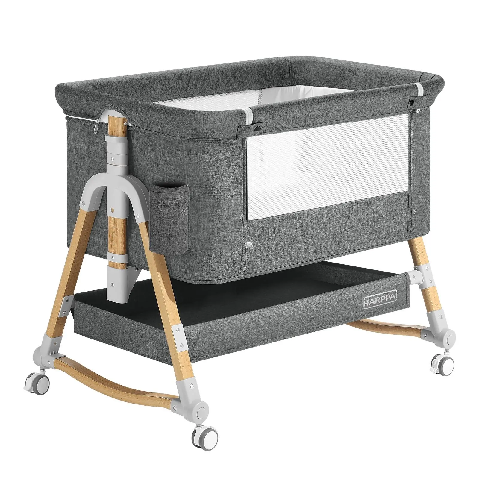 HARPPA 3-in-1 Foldable Baby Bassinet Bedside Sleeper, Rocking Bassinet with Mattress & Cover, Height Adjustable Bassinet for Baby with Wheels, Crib For Infant