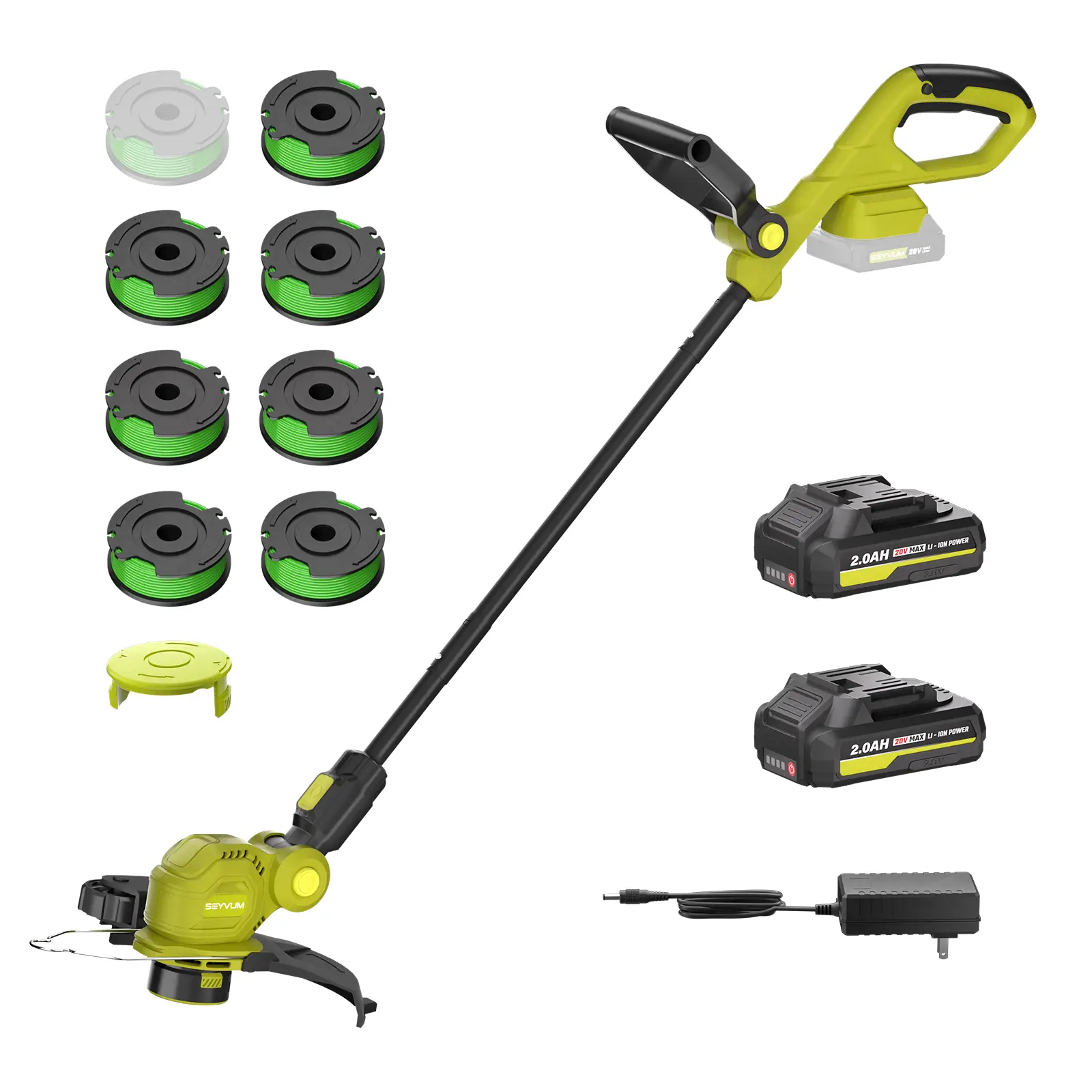 VERVEWAVE 20V MAX String Trimmer / Edger cordless 2 batteries & charger Auto Line Feed, Lawn Edger with 6Pcs Grass Cutter Spool Line