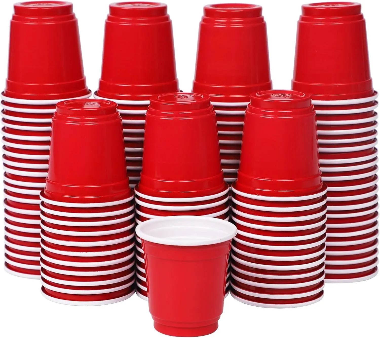 Disposable Red Plastic Shot Glasses - 120 Pcs Bulk, 2 fl oz, 2" Height Cylindrical Heat-Resistant Pre-Packed Beverage Cups, Cocktail Cups, Individual Party Supplies Disposable Drinkware for Home Festive Use