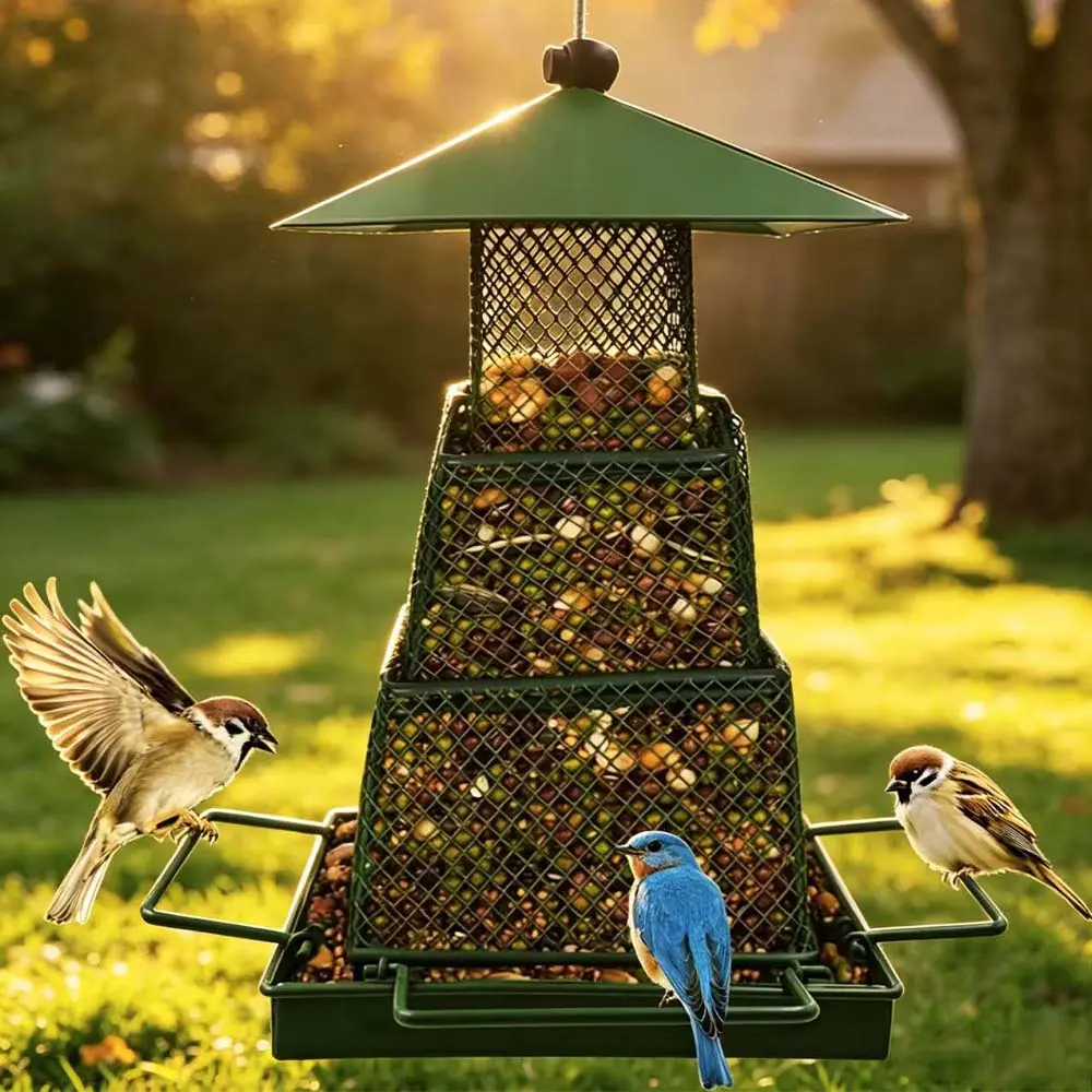 SVIDA Outdoor hanging bird feeder, retractable large-capacity bird feeder (4 lb capacity), suitable for goldfinch, cardinal, blue jay, squirrel-proof, waterproof bird feeder, suitable for gardens and patios.