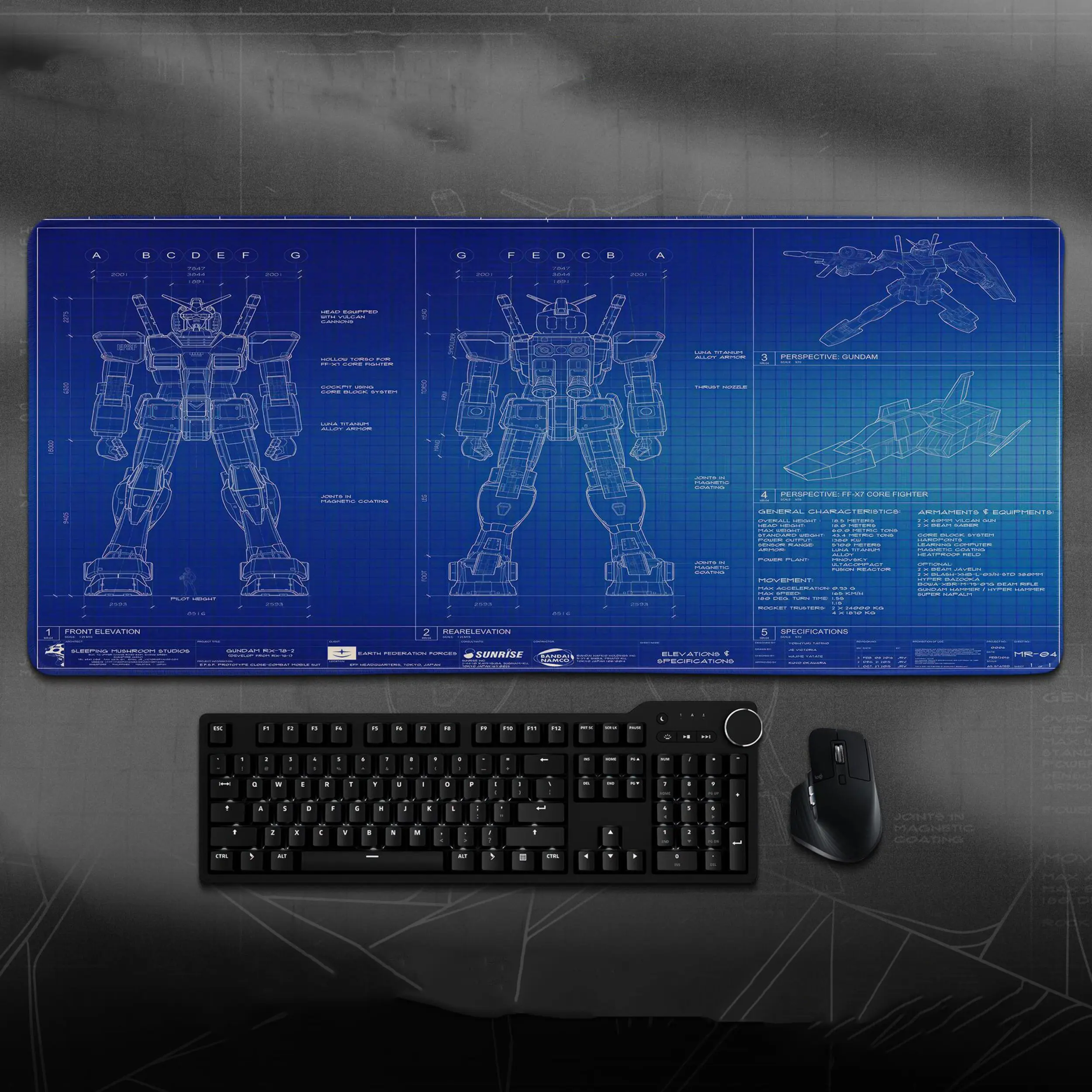 Gundam RX-78 Blueprint Desk Mat, Mecha Schematic Anime Mouse Pad, Keyboard Mat, Gundam Gaming Desk Mat For Office, Gift For Gamer