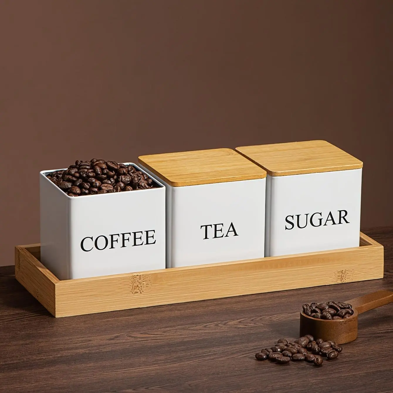 3-piece storage jar set, metal coffee bean, sugar, and tea containers, essential kitchen organization items, everyday organizing supplies, Preserving containers, Home Organization Containers