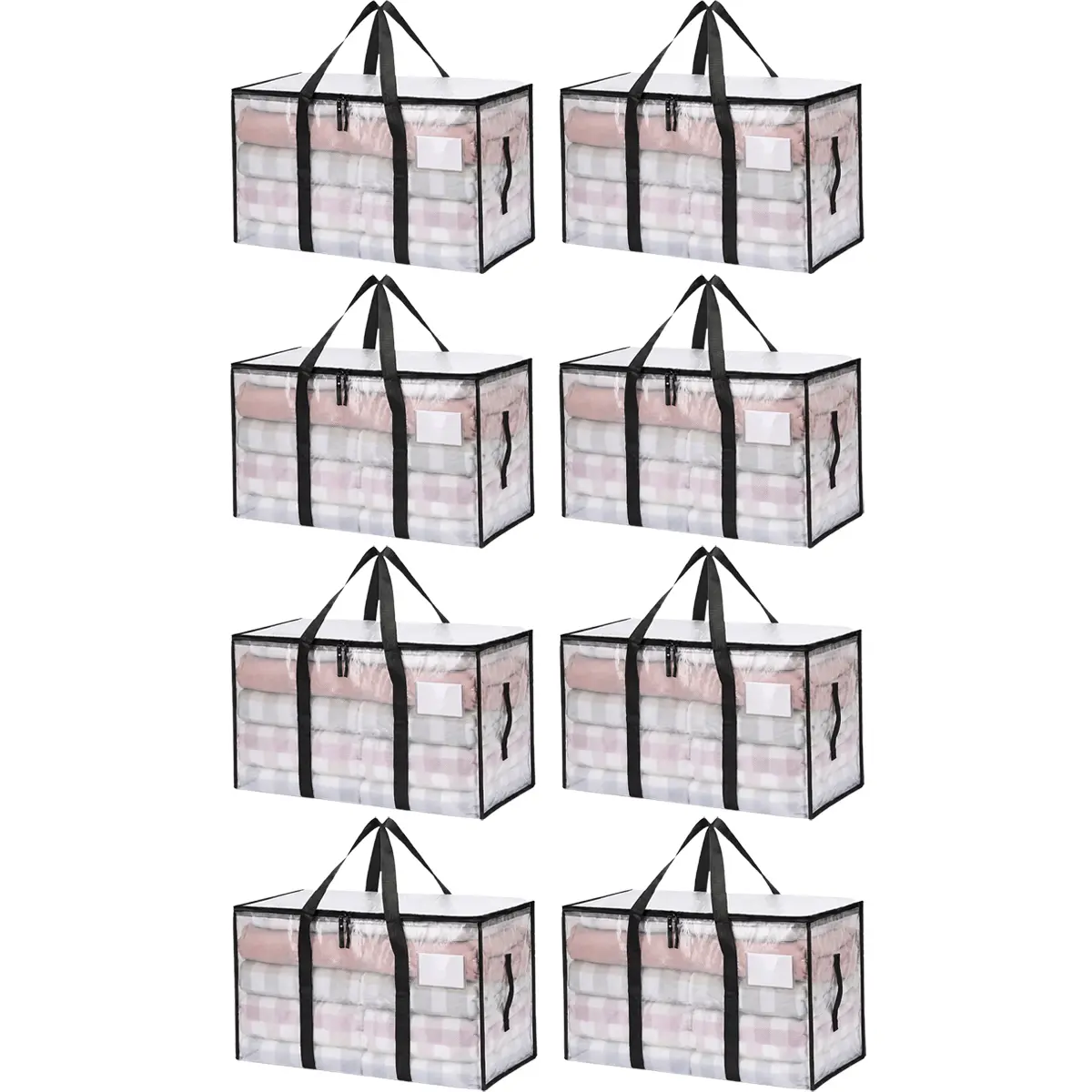 [BACK TO SCHOOL]2/4/6/8PCS 24 Gallon Extra Large Heavy Duty Foldable Moving Bags With Carrying Handles, Zippers and Tag Pocket, Outdoor Camping, Waterproof Organiser - Clear for Clothes,Bedding,Dorm,Moving,dorm room inspo,college dorm essentials,dorm haul