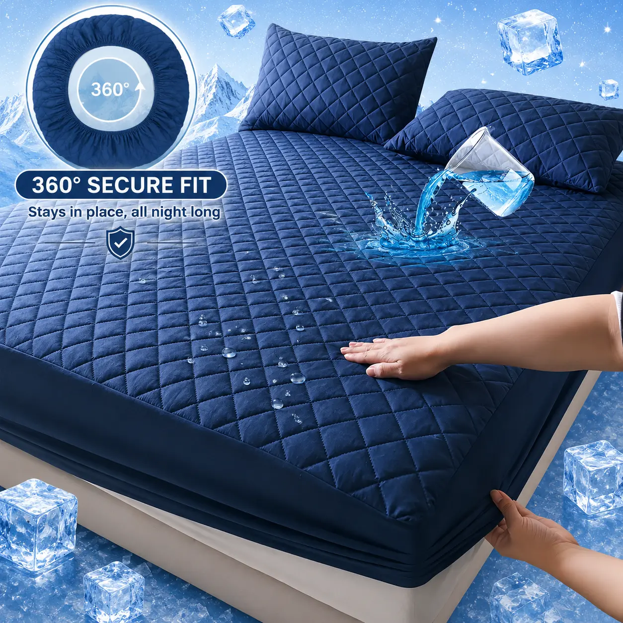 SummerWins【Raybee】Cooling Waterproof Mattress Protector, Soft & Dirt-Proof Fabric with Deep Pockets (Fits 6–18 Inches),TPU Waterproof Layer & Breathable Bed Cover ,Fitted Sheet , Ideal for Bedroom, College Dorm & Hotel Use
