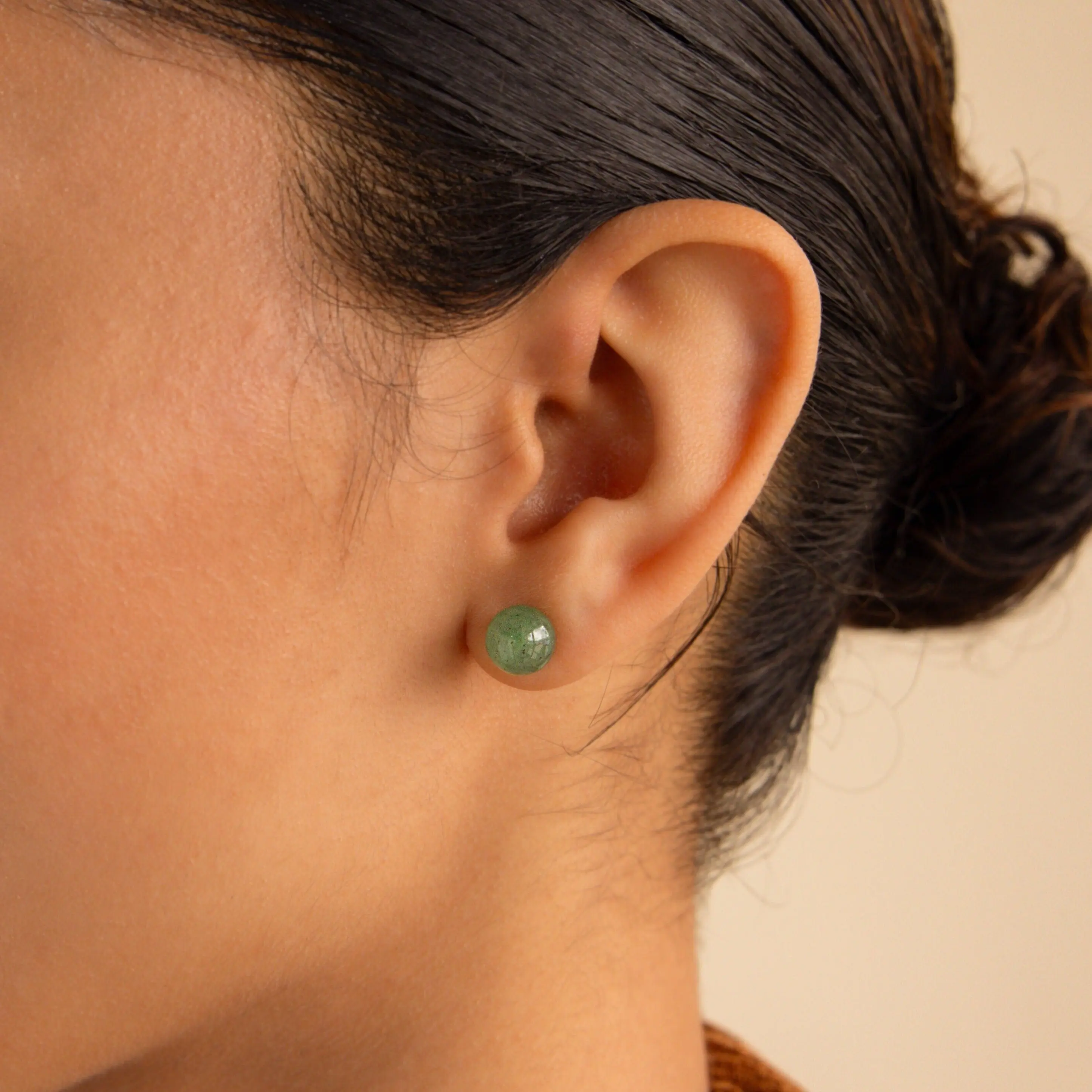 Jade Bead Studs by Caitlyn Minimalist - Dainty Green Gemstone Stud Earrings for Women - Boho Jewelry - Birthday Gift for Her