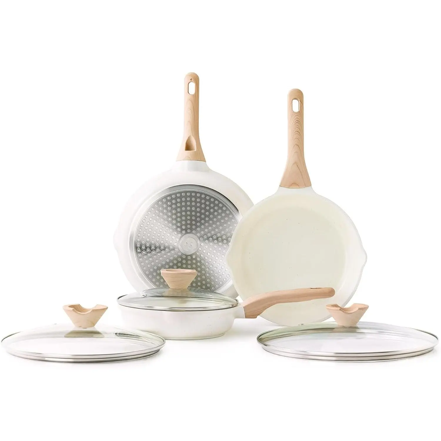 Ceramic Nonstick Frying Pan Skillet Set with Lid, 3 count Ceramic Pans for Cooking Non ,  Induction Cookware, Stay-Cool Handle, PFOA &  Free (8 Inch, 9.5 Inch, 11 Inch)