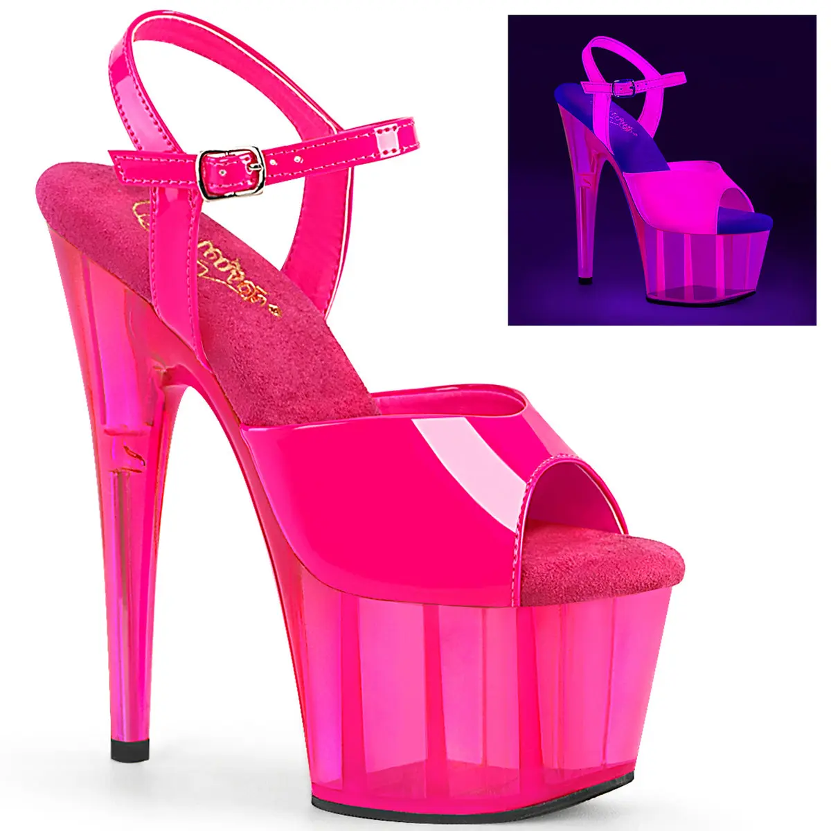 Women's Stylish Fashion 7-Inch Heeled Platform High Heels - ADORE-709UVT Neon Hot Pink Shoe
