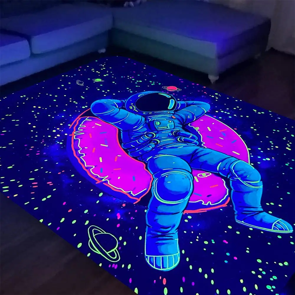 Astronaut Pattern Flannel Carpet, UV Black Light Large Rugs, Christmas Decor Decorative Carpets for Home Bedroom Bathroom Living Room, Summer Gift Ide