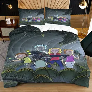 Rick and Morty Pattern Duvet Cover Set, Soft and Durable Bedding for Kids and Teens, Includes 1 Duvet Cover and 1 or 2 Pillowcases