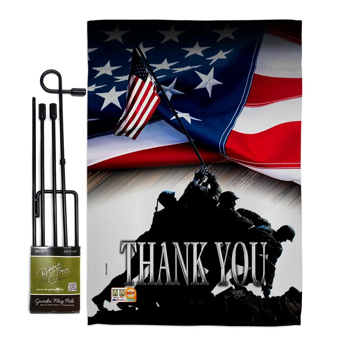 212 MAIN Double-Sided Vertical Small Garden Flag Set (13x18.5 in.) - Garden Theme Flags, Americana Patriotic Thank You Design, Included Banner Pole, Display-Ready, Durable Stitching, Weather Resistant (Model BD-PA-GS-111088-IP-BO-D-US18-BD)