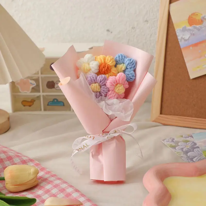 Handmade Crocheted Flower Bouquet - Knitted Yarn Fake Flowers, Decorative Faux Flower, Knitted Artificial Flowers, Sweet Gift for Friends & Family, Perfect for Souvenirs, Daily Surprises & Home Decor