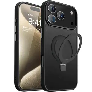 Entronix Magnetic Case for iPhone 17/15 Pro/Pro Max – Translucent Frosted Matte Gripstand Shockproof Protective Cover with Kickstand Grip Edge