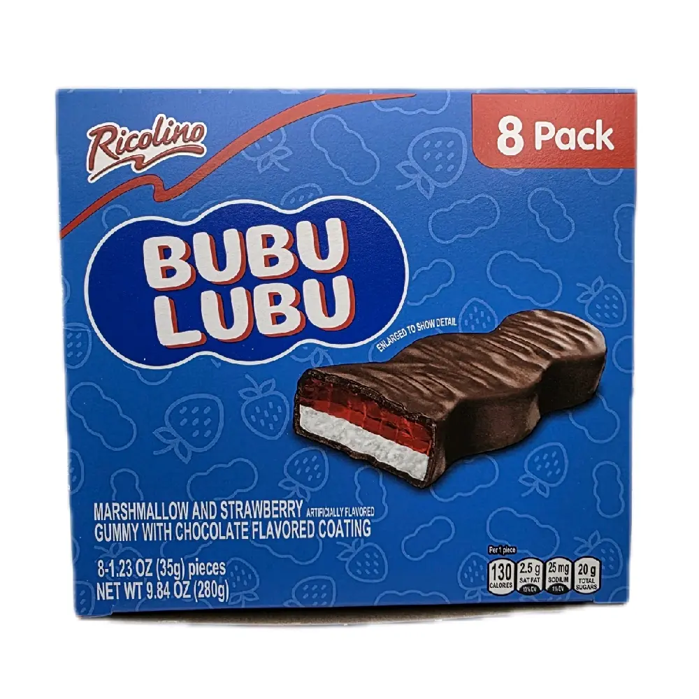Bubu Lubu - Marshmallow and Strawberry Artificial Flavored Gummy with Chocolate Flavored Coating.