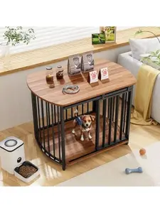 31.5 Furniture Style Dog Crate For Small And Medium Dogs, Wooden Cage Indoor Kennel Furniture, Modern Dog Crate End Table With Double-Doors