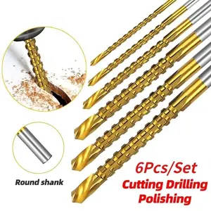 6 Piece Titanium Coated High Speed Steel Drill Bit Set, Step Drill Bits, Metal Processing & Wood Drilling, Sharp Teeth Design, Rust Proof Coating, Electric Tool Accessories, Cutting, Shank Step Bits