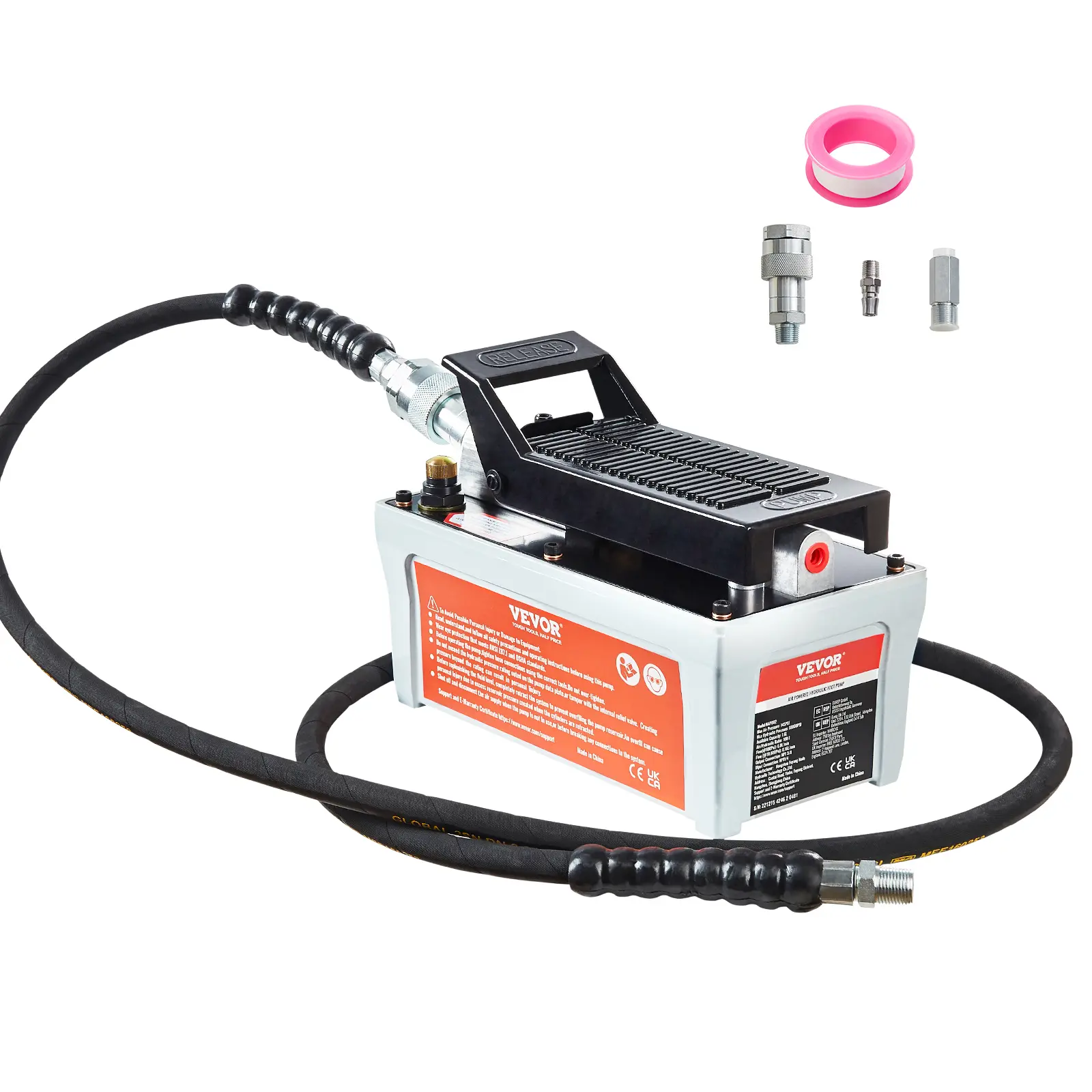 【summerfinds】VEVOR Air Hydraulic Pump, 10,000 PSI 1/2 Gal Reservoir, NPT 3/8" Oil Outlet, NPT 1/4" Inlet, 6.6 ft Pipe, Foot Actuated Hydraulic Pump Air Treadle for Auto Body Frame Machines and Pulling Post, Gray
