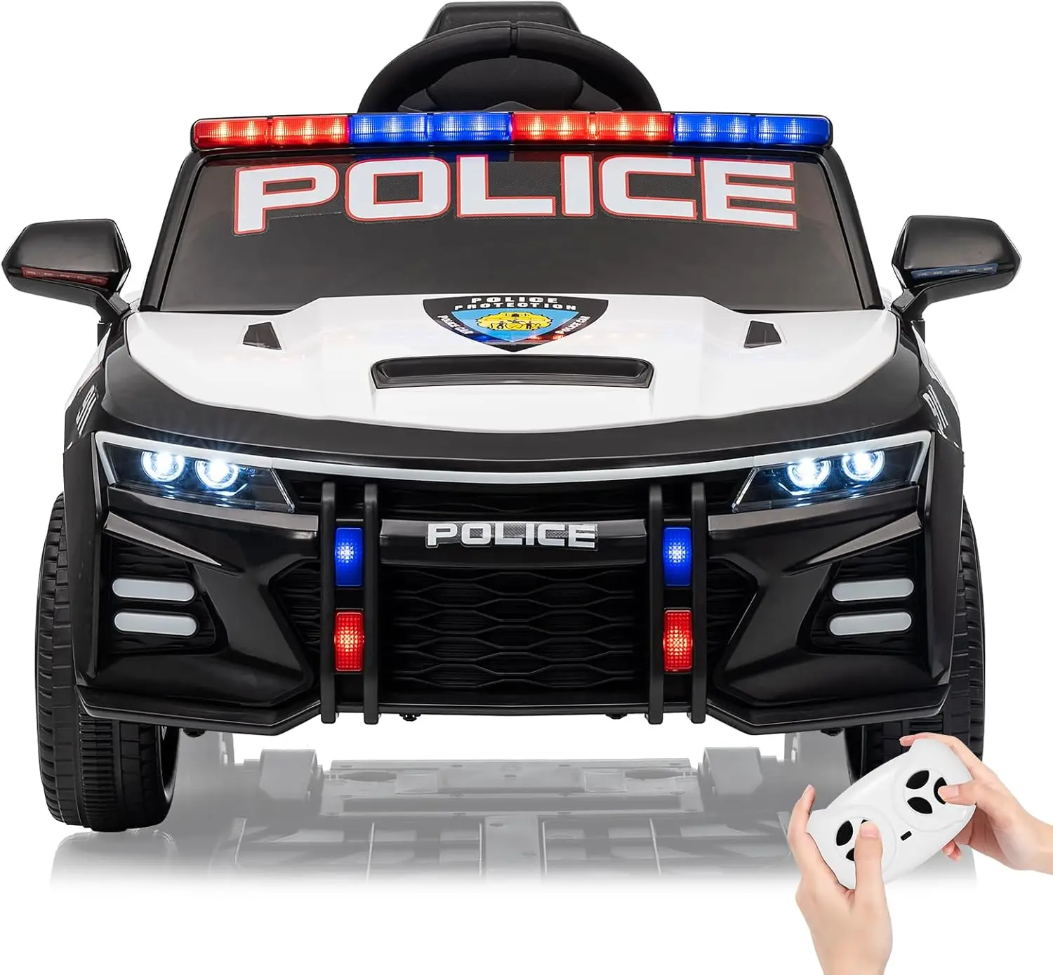 12V Battery-Powered Kids Ride-On Police Truck Toy Vehicle - Parent Remote Ctrl, LED Flashing Lights, Siren, Megaphone, Music, Soft Start, Safety Belt, Spring Suspension for Outdoor Brick Roads Play (Boy Gifts for Boys and Girls), Outdoor Play