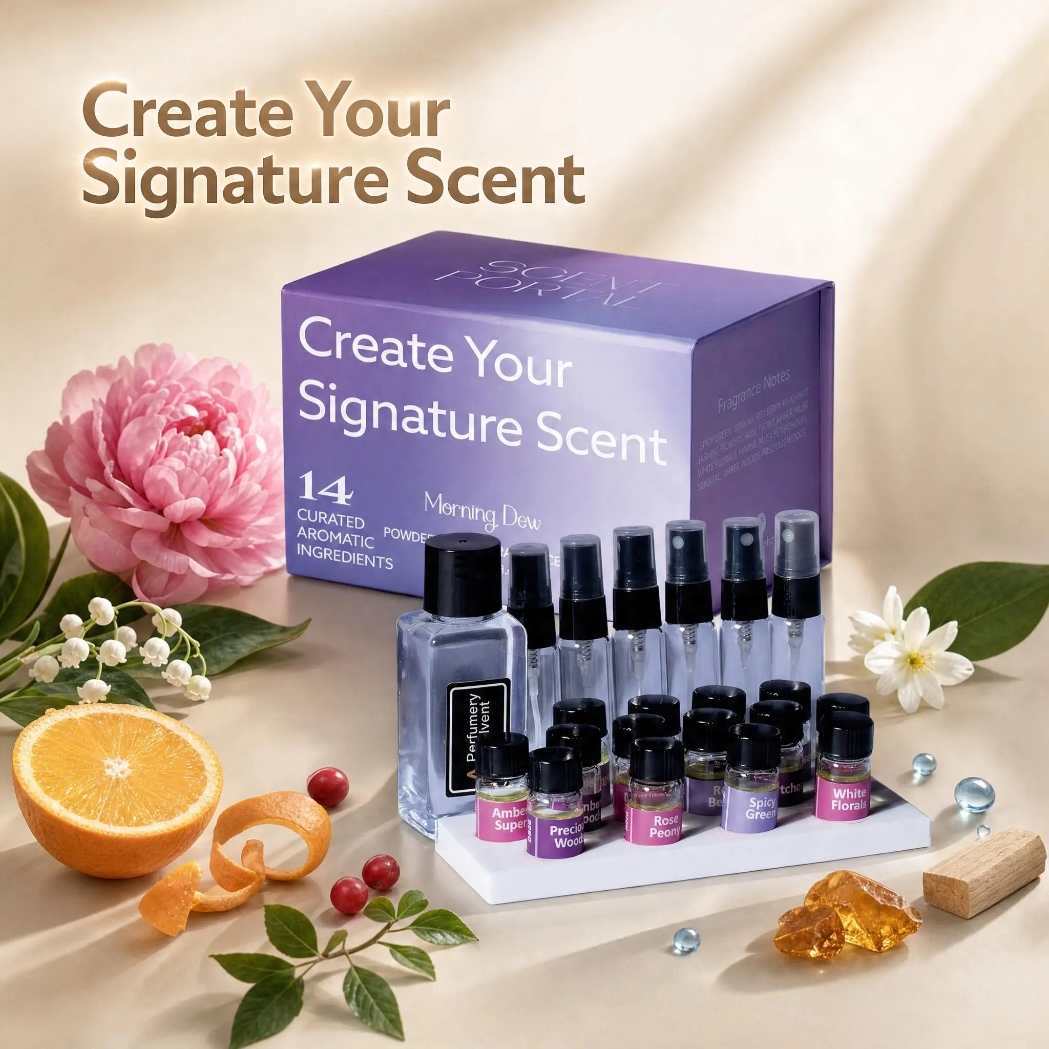 Scent Portal Morning Dew Perfume Making Kit for Women & Men, Make Your Own Signature Scent, A Sensory Niche Perfumery Atelier Experience, 14 Couture Ingredients, Relaxing Self Activity, Date Night, Artisan Luxury DIY Kit